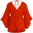 River Island Womens Wrap Front Frill Tie Waist Top