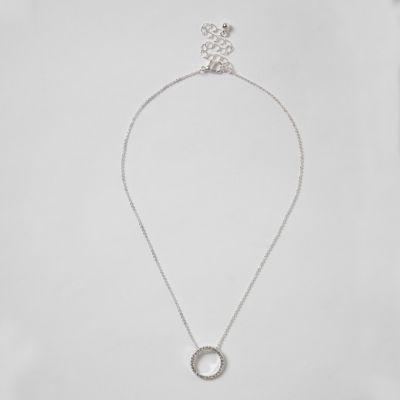 River Island Womens Silver Tone Diamante Pave Circle Necklace