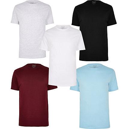 River Island Mens Slim Fit Short Sleeve T-shirt 5 Pack