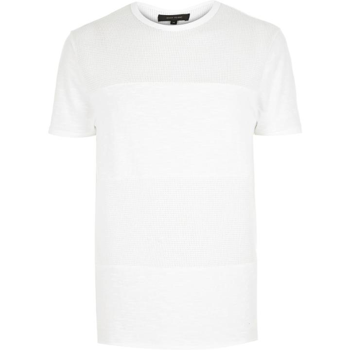 River Island Menswhite Ss Crew Zion Blocked