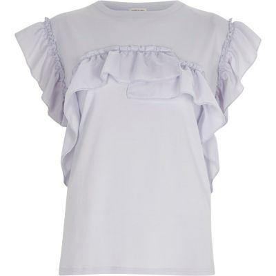 River Island Womens Mesh Frill T-shirt