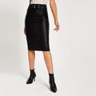 River Island Womens Faux Leather Belted Midi Skirt