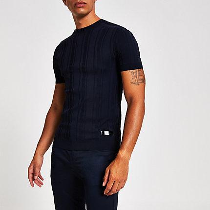 River Island Mens Ribbed Muscle Fit Knitted T-shirt