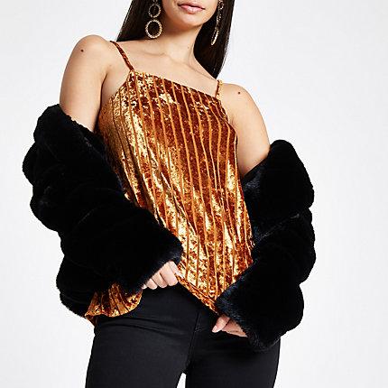 River Island Womens Copper Ribbed Velvet Cami Top