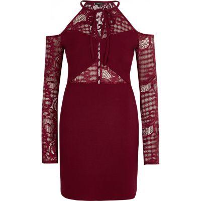 River Island Womens Cold Shoulder Lace Panel Dress