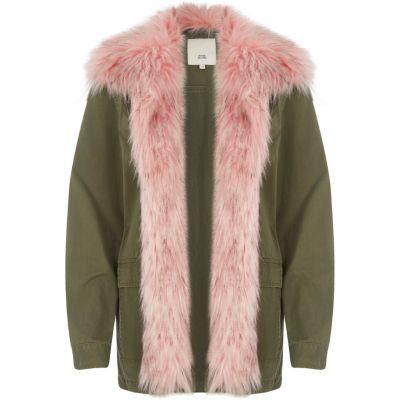 River Island Womens With Pink Fur Trim Coat
