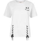 River Island Womens White 'los Angeles' Print Lace Up T-shirt