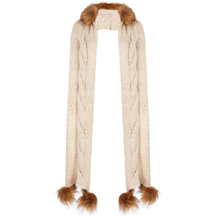 River Island Womens Knitted Faux Fur Hooded Scarf