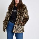 River Island Womens Plus Leopard Print Faux Fur Coat