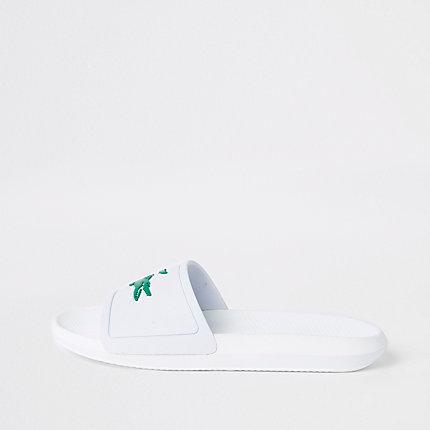 River Island Mens Lacoste White Embossed Sliders