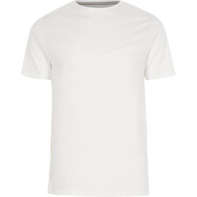 River Island Mens White Block Waffle Panel Slim Fit T-shirt