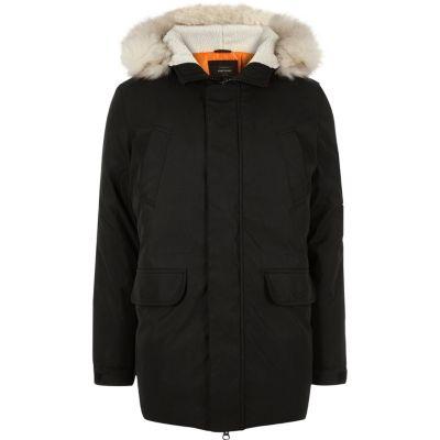 River Island Mens Faux Fur Trim Hooded Parka