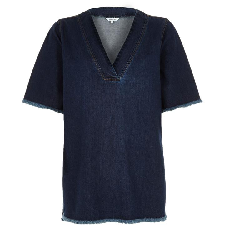 River Island Womens Dark Wash Frayed Denim T-shirt