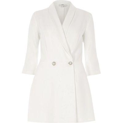River Island Womens White Faux Pearl Button Tuxedo Romper