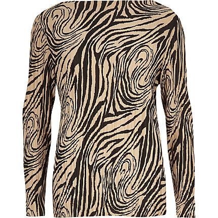 River Island Womens Petite Zebra Print Plisse Top