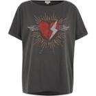 River Island Womens Lightning Heart Studded Slouch T-shirt