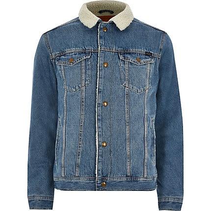 Mens Jack And Jones Borg Collar Denim Jacket