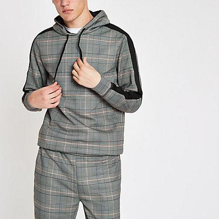 River Island Mens Check Slim Fit Hoodie