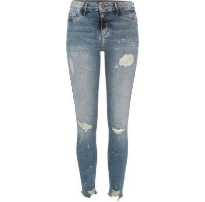 River Island Womens Authentic Wash Ripped Paint Molly Jeggings