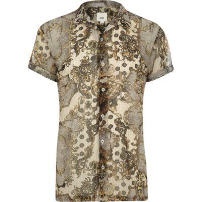 River Island Mens Print Short Sleeve Sheer Shirt