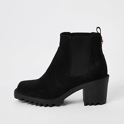 River Island Womens Suedette Square Toe Heeled Ankle Boots