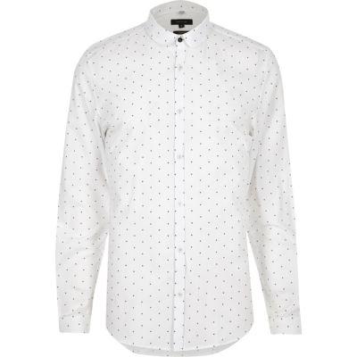 River Island Mens White Dot Print Smart Slim Fit Shirt