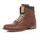 River Island Mensbrown Leather Felt-lined Worker Boots