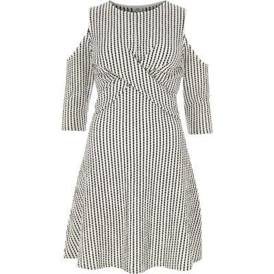 River Island Womens White Jacquard Cold Shoulder Wrap Front Dress