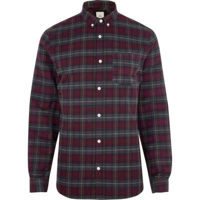 River Island Mens Berry Casual Check Shirt
