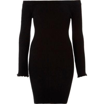 River Island Womens Rib Knit Bardot Bell Sleeve Dress