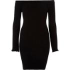 River Island Womens Rib Knit Bardot Bell Sleeve Dress