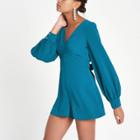 River Island Womens Long Sleeve V Neck Playsuit