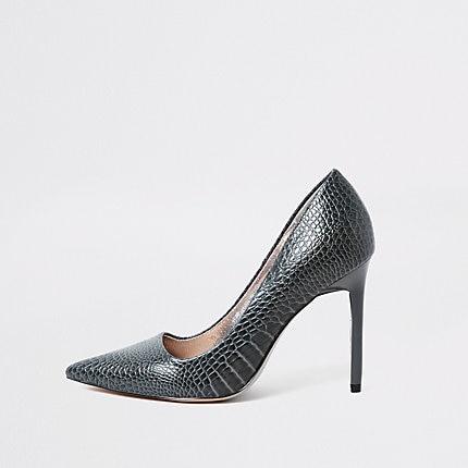 River Island Womens Croc Skinny Heel Court Shoes