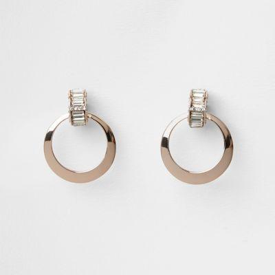 River Island Womens Rose Gold Tone Baguette Circle Earrings