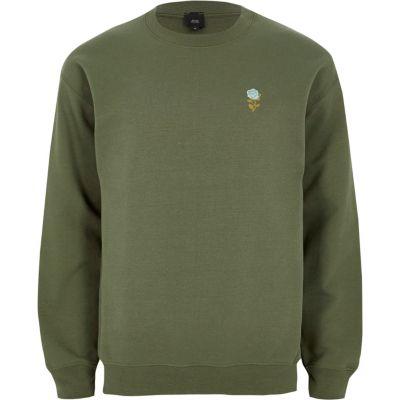 River Island Mens Rose Embroidery Print Sweatshirt