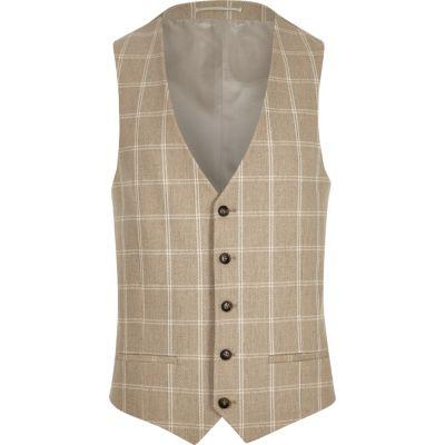 River Island Mens Sand Check Suit Waistcoat