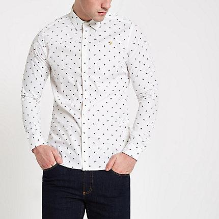 River Island Mens Farah White Print Long Sleeve Shirt