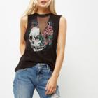 River Island Womens Petite Skull Mesh Band Print T-shirt