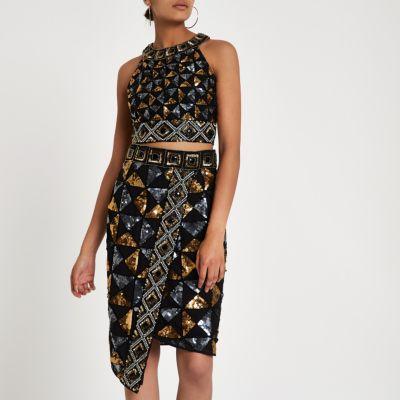 River Island Womens Geo Sequin Embellished Pencil Skirt