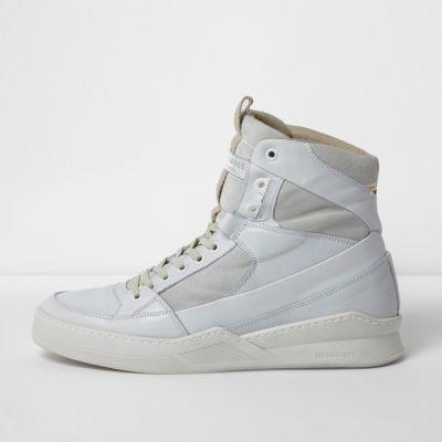River Island Mens White Jack And Jones Leather Hi Top Trainers