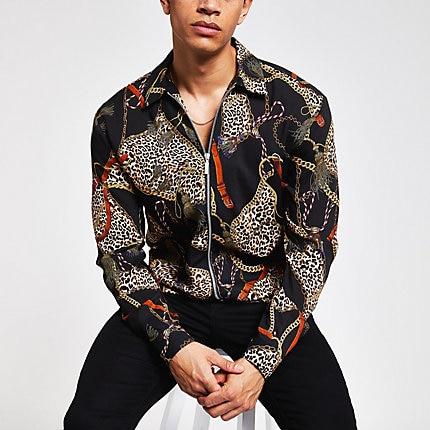 River Island Mens Printed Zip Shirt