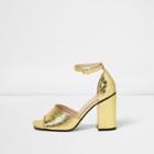 River Island Womens Gold Textured Block Heel Sandals