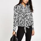 River Island Womens Petite White Zebra Print Tie Front Shirt