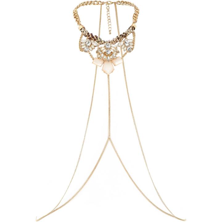 River Island Womens Gold Tone Crystal Beaded Harness