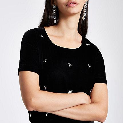 River Island Womens Jewel Embellished Velvet Top