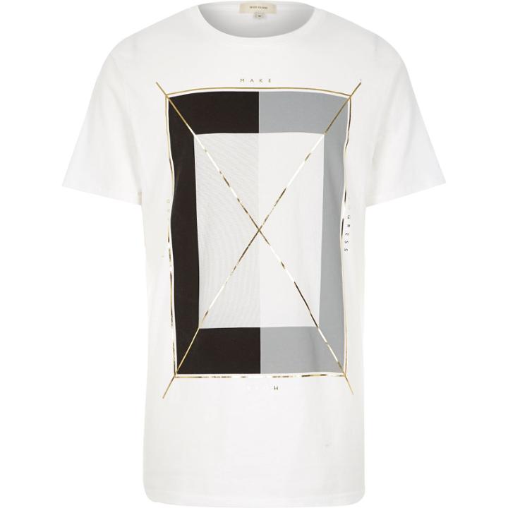 River Island Menswhite Graphic Square Foil Print T-shirt