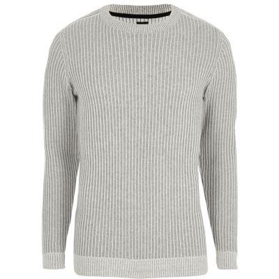 River Island Mens Rib Muscle Fit Crew Neck Sweater