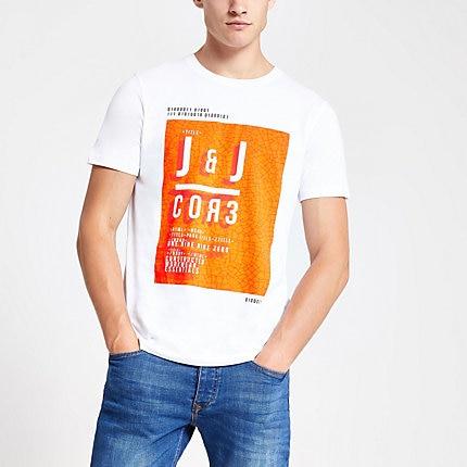 Mens Jack And Jones White Core Chest Print T-shirt