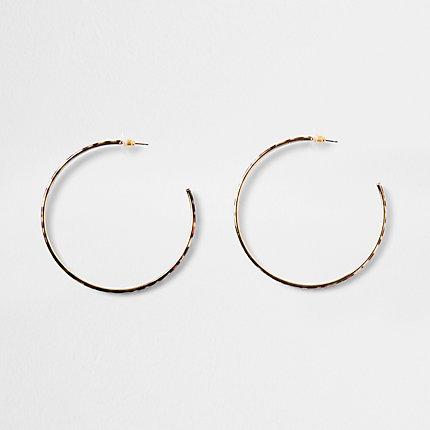 River Island Womens Gold Tone Leopard Print Hoop Earrings