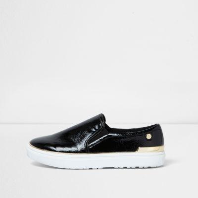 River Island Womens Wide Fit Patent Slip On Plimsolls